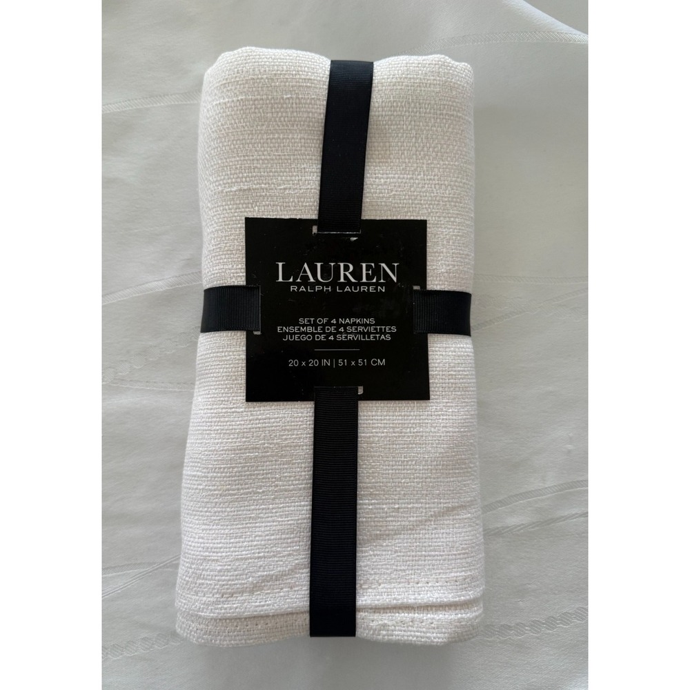 Lauren Ralph Set of 4 Ivory Linen Blend Cloth Dinner Napkins 20x20 NWT